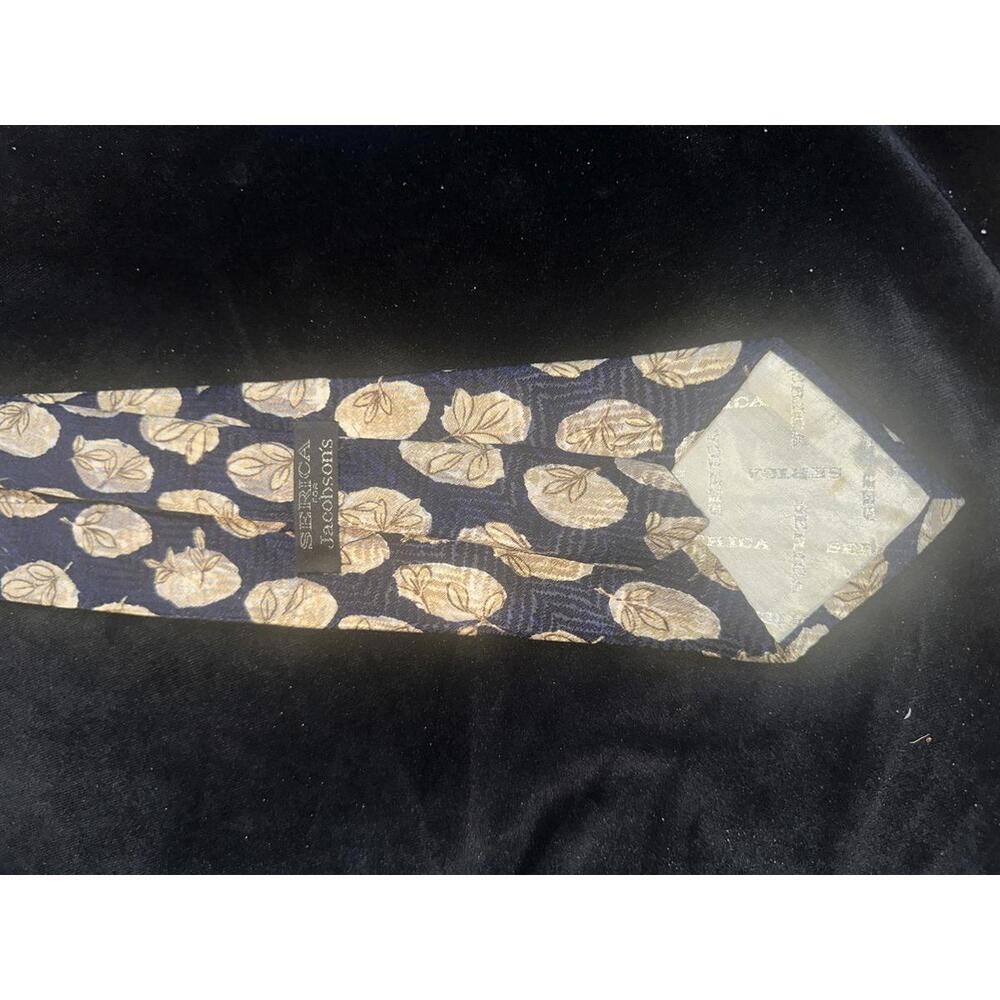 Elegant Navy Blue & Gold Leaf Pattern Tie by Serica for Jacobson's